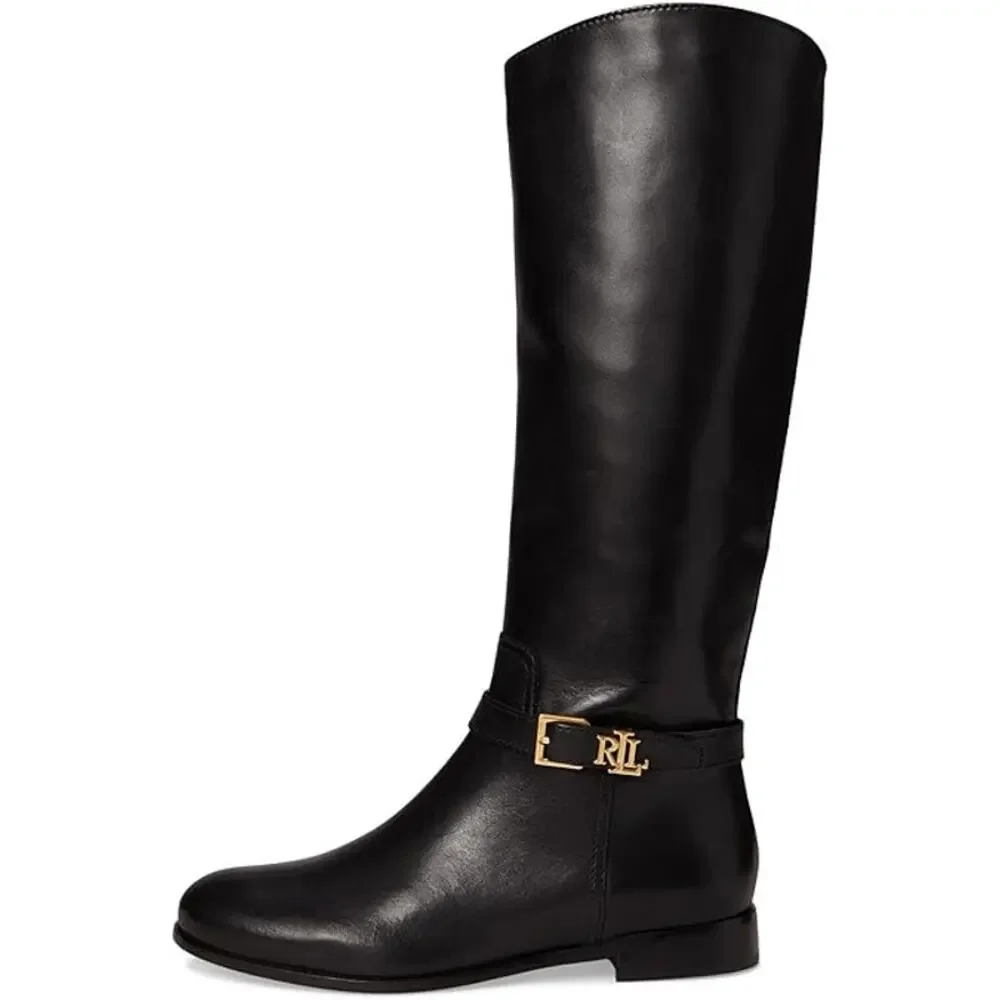 NEW Lauren Ralph Lauren Brooke Riding Leather Knee High Boots Black Size 6M